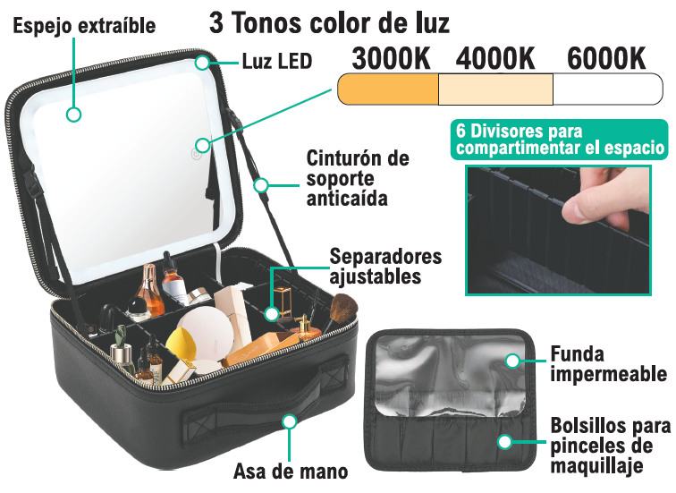 Maletín de Maquillaje Profesional con Espejo Integrado